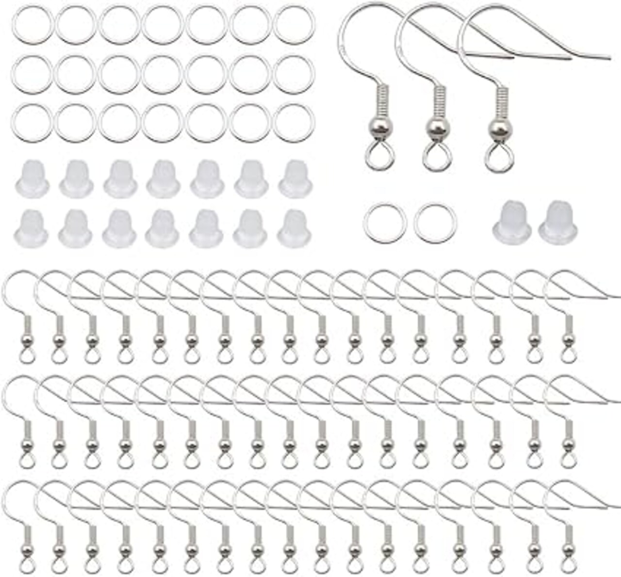 100 PCS Earring Hooks, 925 Sterling Silver Hypoallergenic Earring Hooks for Jewelry Making, 300 PCS Earring Making kit, Earring Making Supplies with Earring Backs and Jump Rings